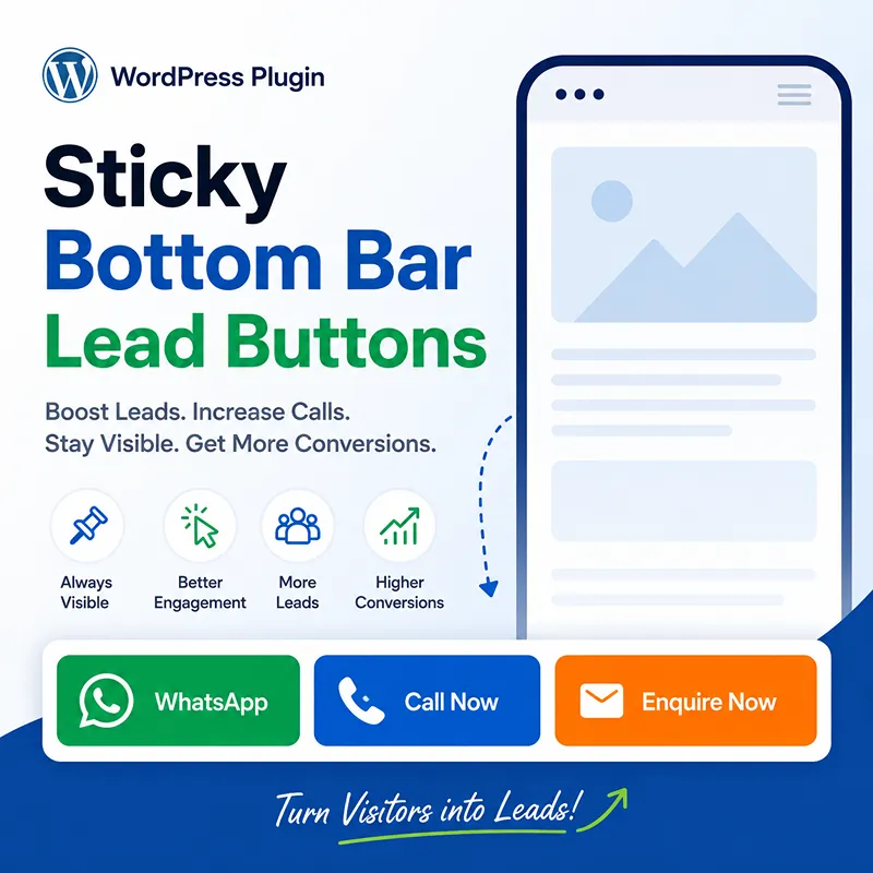 Sticky Bottom Bar For Social Media And Whatsapp Call Lead Button